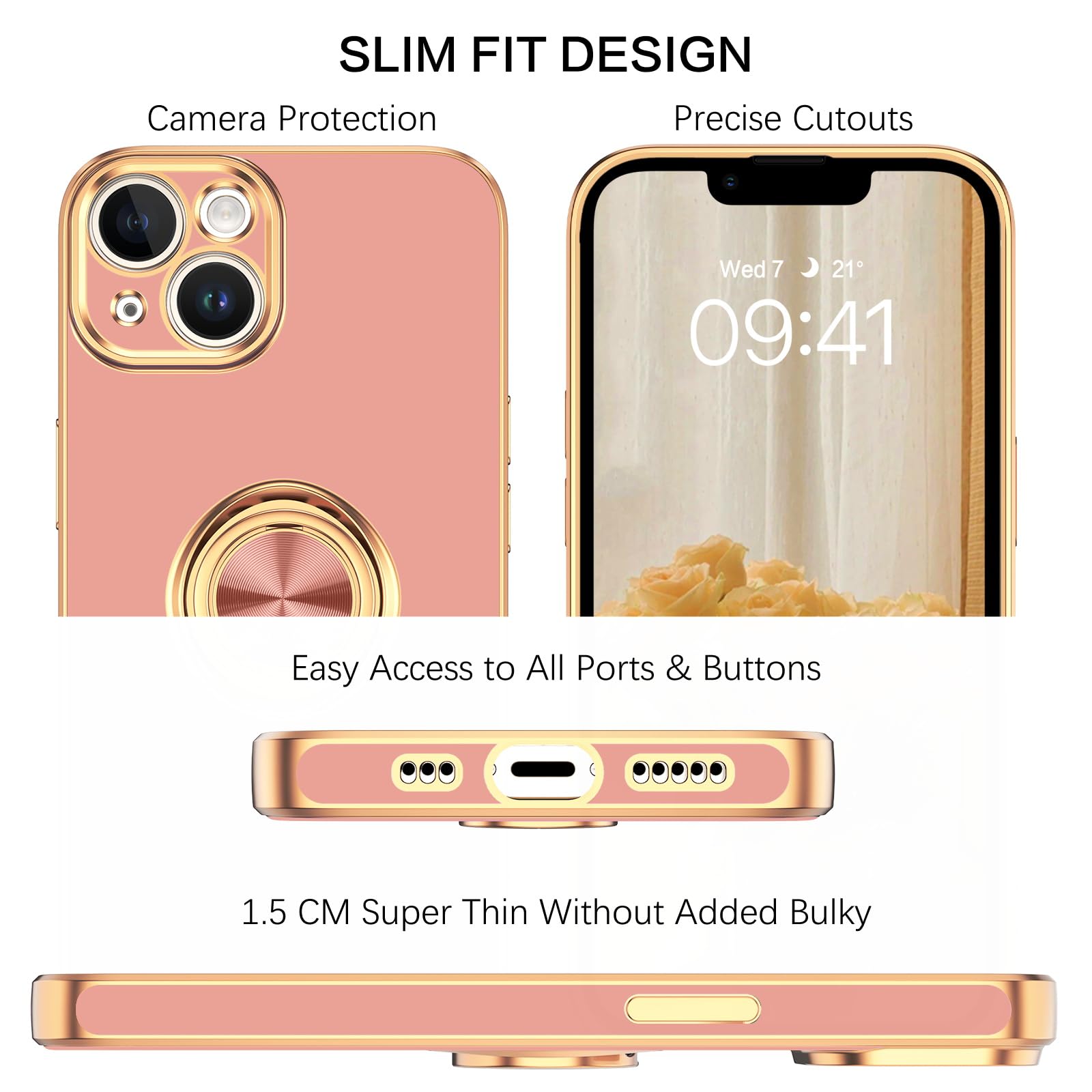 Veningo Compatible With Iphone 14 Case, Slim Fit Soft 360 Ring Holder Kickstand Magnetic Car Mount Supported Easy Clean Shockpro